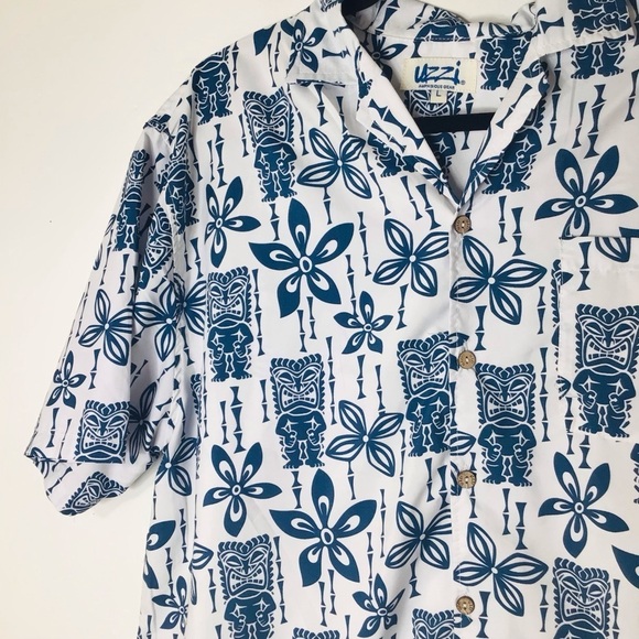Uzzi men button up shirt large vacation blue white - Picture 4 of 10